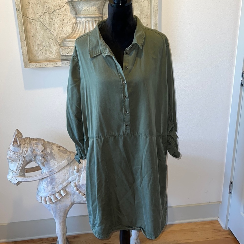 Time and Tru olive military green relaxed dress Sz XXL 100% Lycell